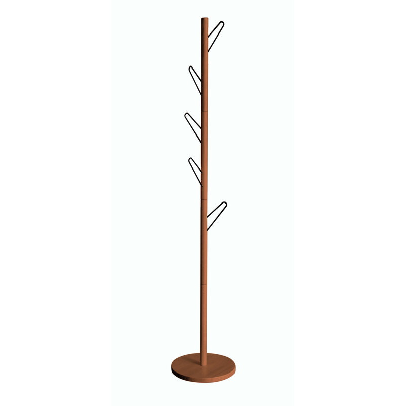 Alcantar Solid Wood Freestanding 5 - Hook Coat Rack, Walnut