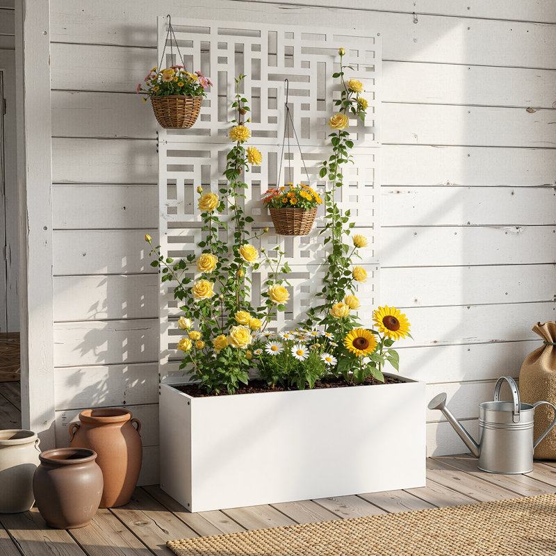 70 po Lit de jardin en métal avec treillis, Blanc