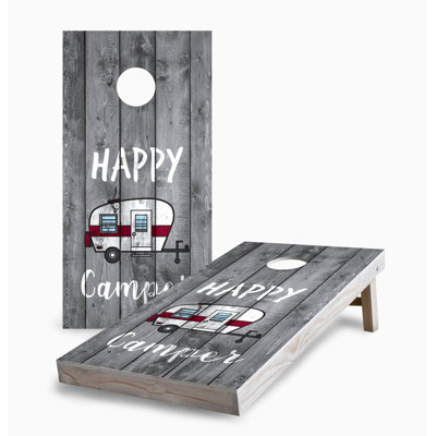 Happy Camper 2x4 Cornhole Board Set | Includes (2) Boards (8) Bags & Optional Accessories