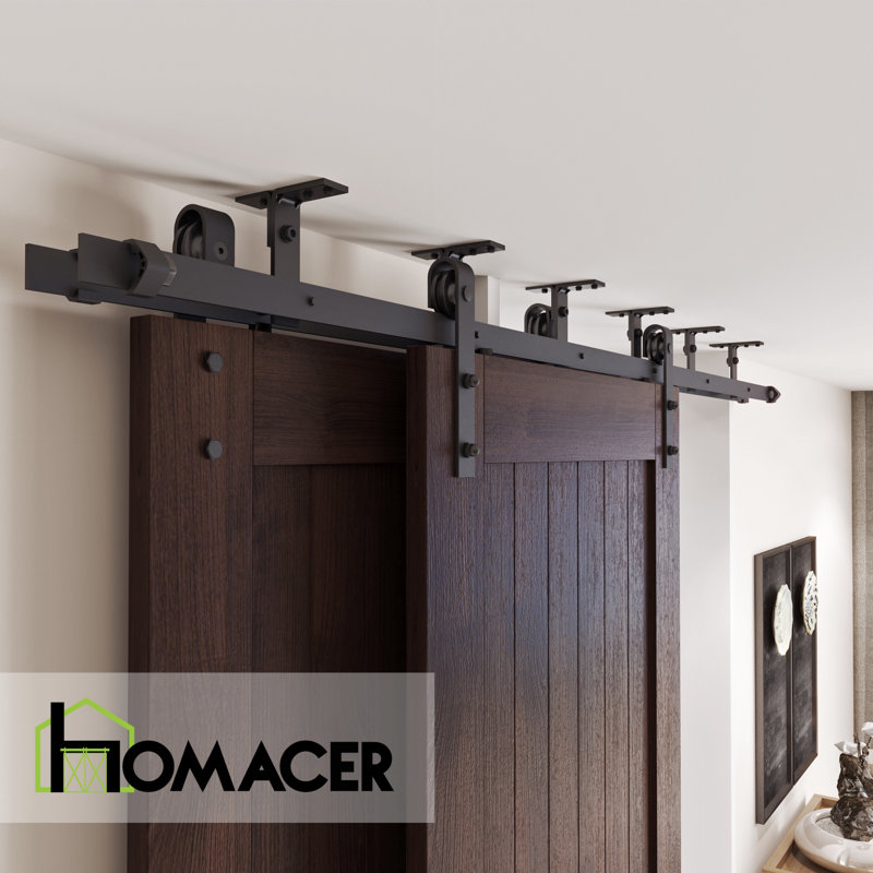 Ceiling Mount Classic Design Double Track Bypass Two Door Hardware Kit (Door Not Included), 168 in