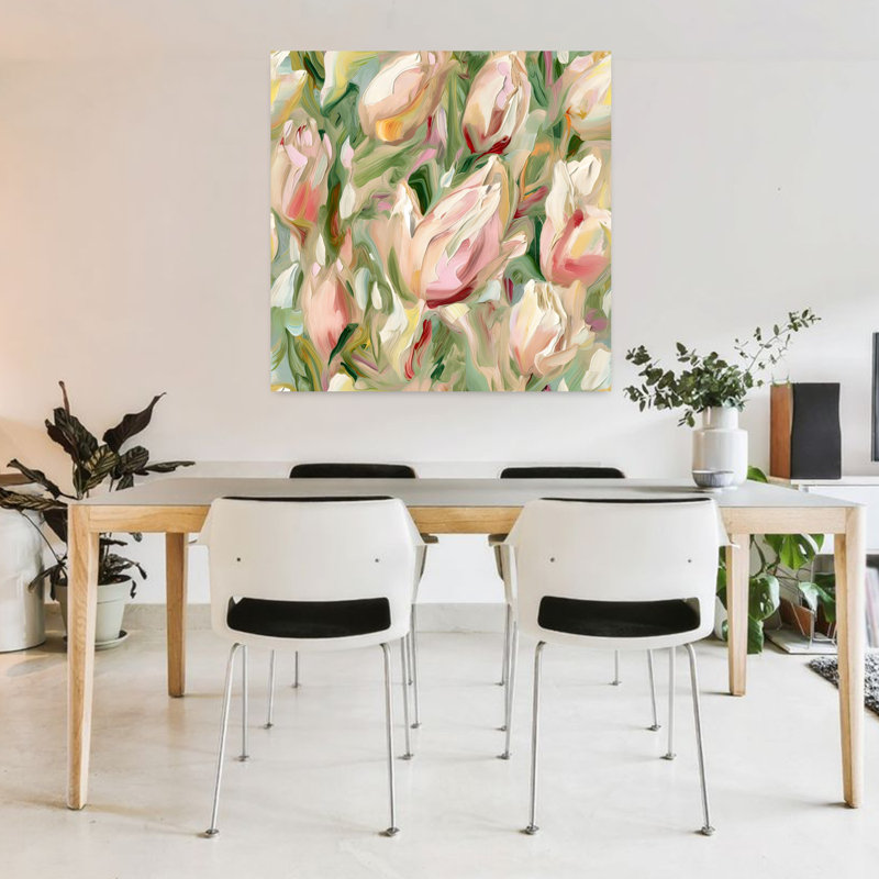 Abstrait, tulipes roses modernes, abstrait, tulipe élégante, art mural printemps nature, 36" H x 36" W