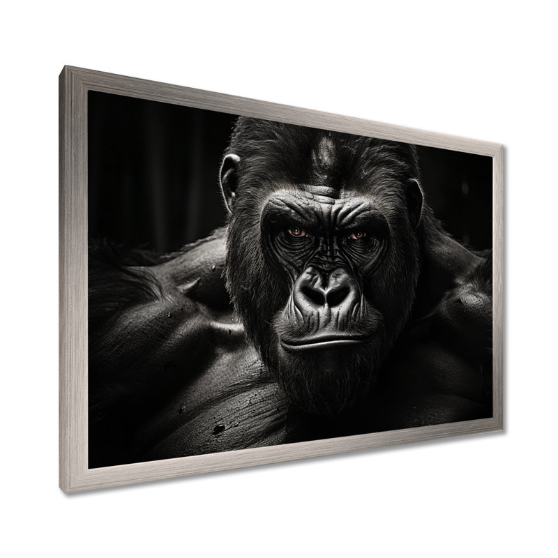 Art mural noir et blanc Gorilla Majestic II - Gorilla, H 12 po x l 20 po x P 1 po, Cadre simple argenté