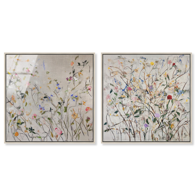 "Floral Decay Diptych", ensemble de décorations murales encadrées par Art Remedy, cadre argenté, 12 x 12, 13"H x 13"W