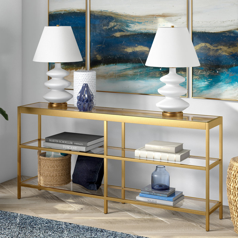 Alexis 162.6cm Glass Top Console Table, Brass