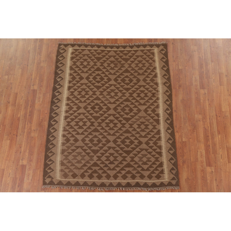 Brown Kilim Reversible Wool Area Rug 5x6