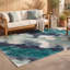 Tapis Somerset moderne à l'aspect vieilli, aquarelle abstraite, bleu sarcelle et blanc, lavable à la machine, antidérapant, à poils courts, pour l'intérieur et l'extérieur, adapté aux animaux domestiques, idéal pour le salon, la chambre, la salle à manger, l'entrée, le couloir ou le bureau.-432060012