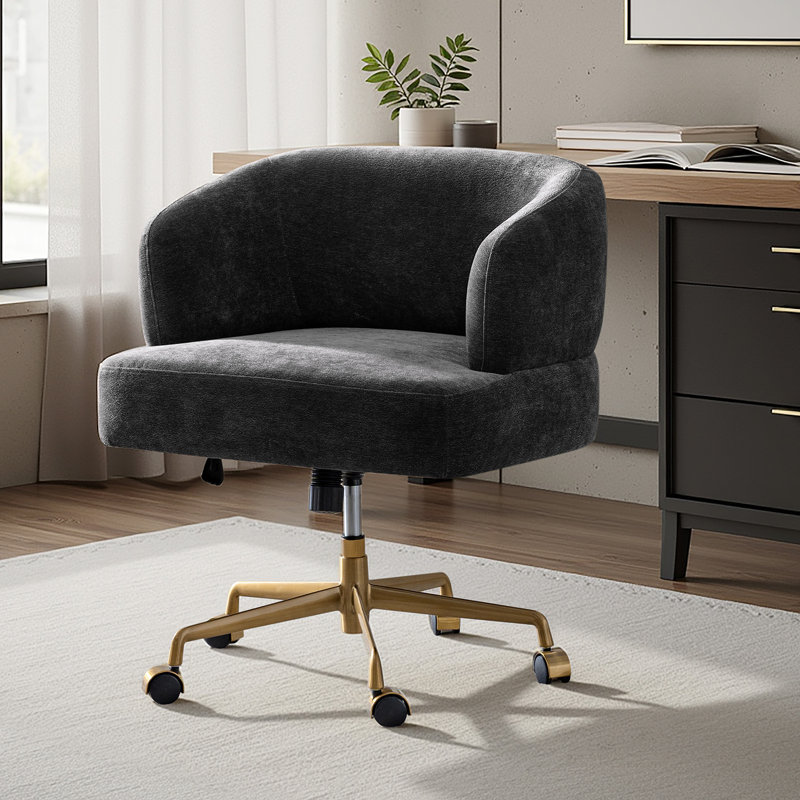  Jacqueline Modern Chenille Simple Assembly Swivel Task Chair with Curved Armrests, Black