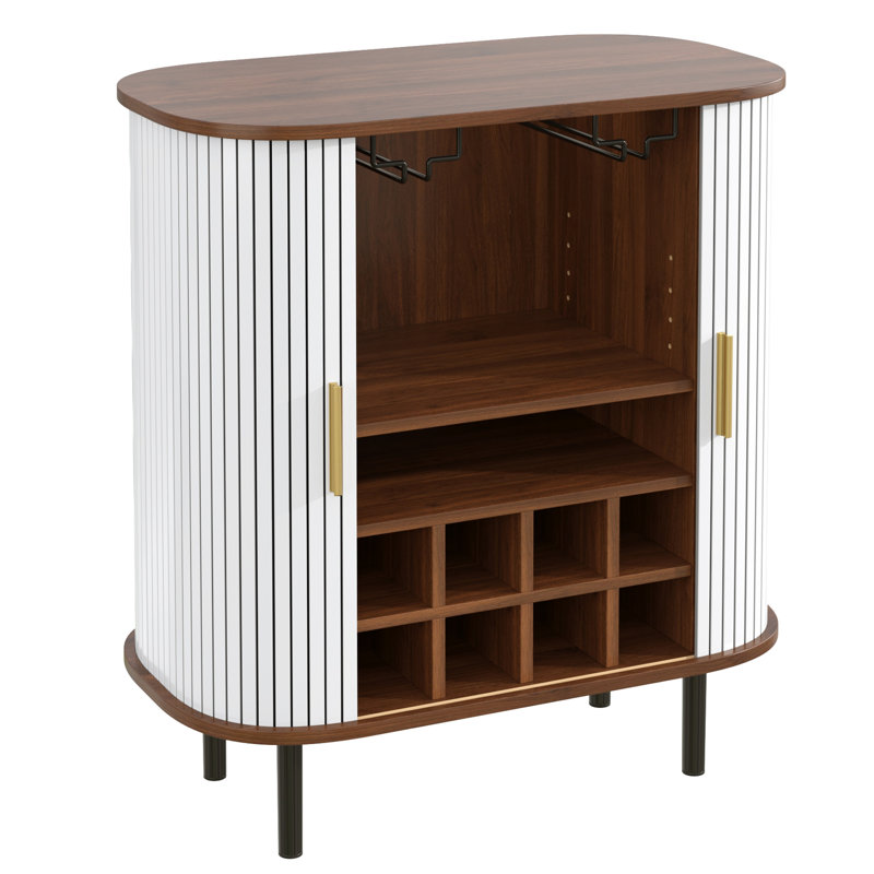 Fluted Wine Bar Cabinet with 8-Grid Wine Rack, White