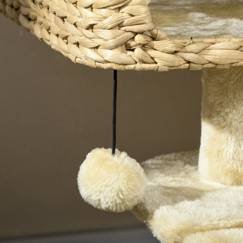 Arbre à chat 38 po pour chats d'intérieur, tour pour chat avec poteaux à griffer, rampe, condo, boules de jouet, plateforme, lit, rampe, beige