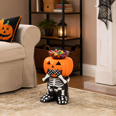 14.5"H Halloween MGO Skeleton Pumpkin Stool