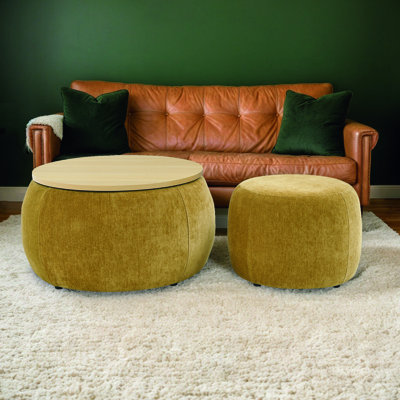Repose-pieds 2 en 1 avec rangement en tissu rond - Repose-pieds, siège et table de bout en un