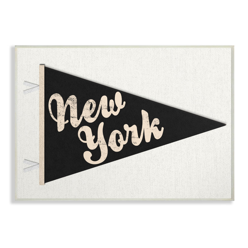 «New York Pennant Black» par Daphne Polselli - impression d'art textuel, H 10 po x l 15 po x P 0,5 po, Plaque murale