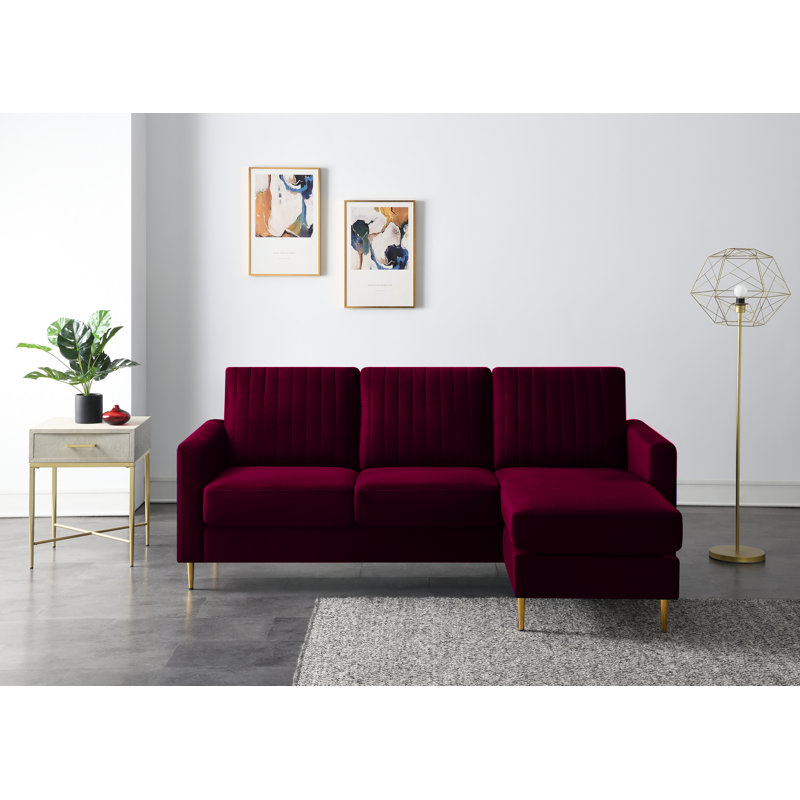 Emma Upholstered Corner Sofa, Burgundy Velvet