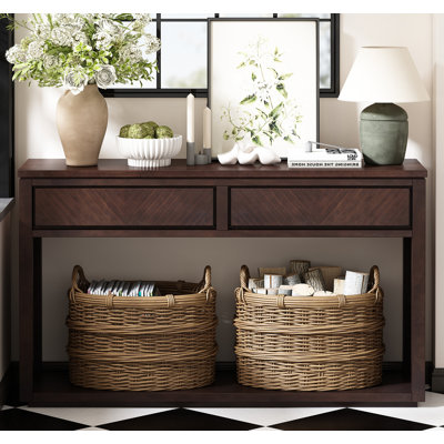 TREXM Rustic Wooden Console Table with Storage Drawers and Open Shelf - Elegant Entryway Table