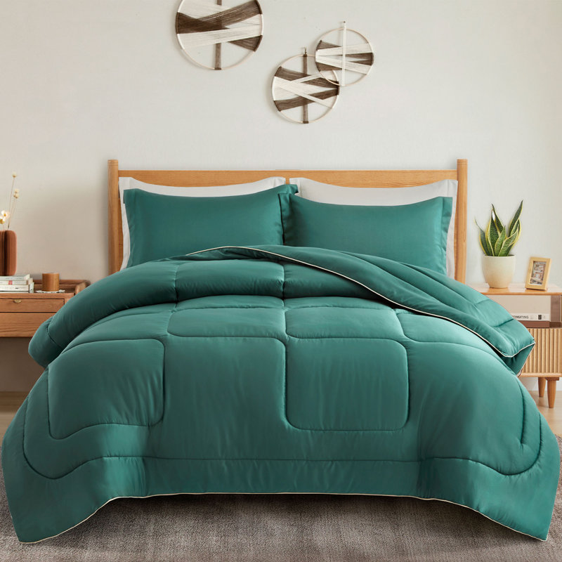 Ensemble d'édredon en microfibre 3 pièces , Édredon très grand + 2 taies décoratives très, Vert