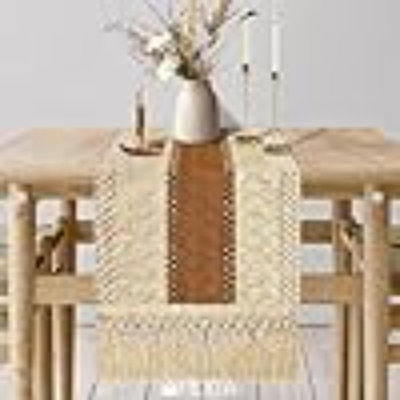 Chemin de table long avec des glands Boho Macramé chemins de table de ferme pour la décoration de fête Bohème rustique douche nuptiale décorations de salle à manger