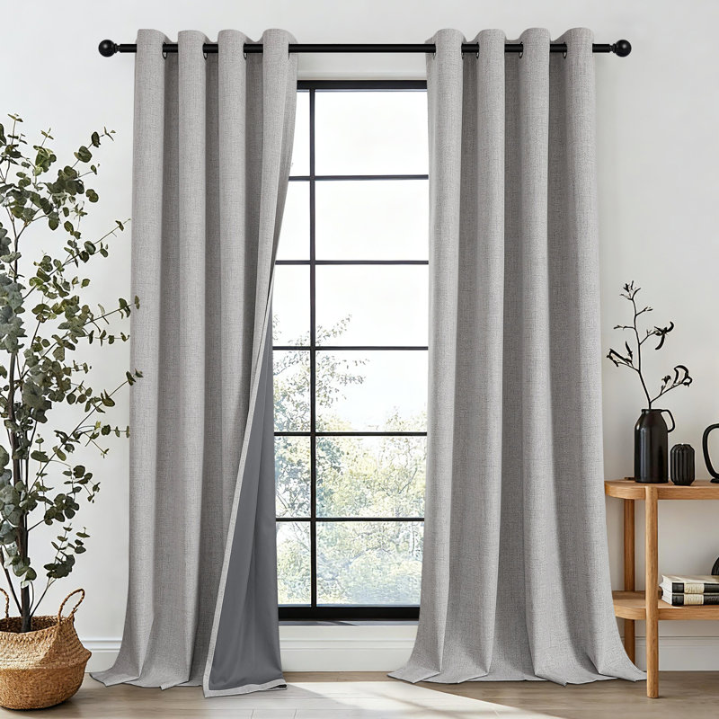 Textured Faux Thermal Insulated & Noise Reducing Grommet Blackout Curtain Panels, Set of 2, 52" W x 72" L, Light Beige