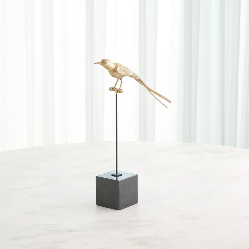 Perched Swallow-Brass-Sm, 17.5" H x 3.5" W x 13.75" D