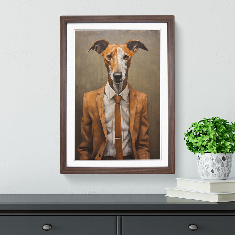 XYZ-FRM-V1223-1679 Whippet in a Suit Painting No.2 1 Piece Single Picture Frame Wall Art, 34cm H x 25cm W x 2cm D, Walnut