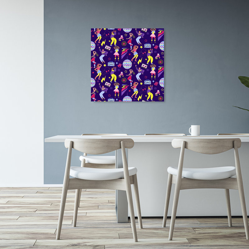 Affiche murale représentant un paysage rétro coloré et énergique de danse disco, H 32 po x l 32 po