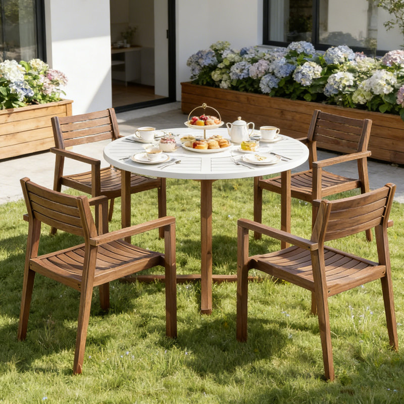 Ensemble de salle à manger de patio en bois d'acacia 47,2 po American Traditional, Gris