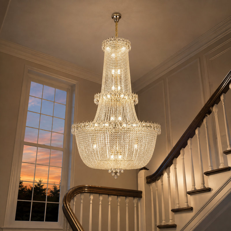 Lustre Empire en cristal à 27 lumières, à intensité variable et à niveaux multiples, H 51,18 po x l 31,5 po x P 31,5 po