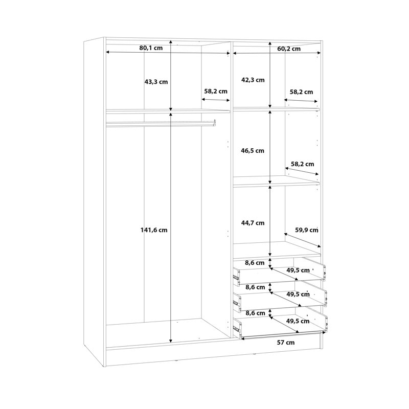 Raveaux 3 Door Manufactured Wood Wardrobe