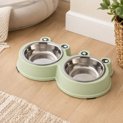 Bols mignons pour animaux de compagnie avec grenouille, bols amovibles en acier inoxydable pour aliments et eau avec base en PP antidérapant, pour chats, chatons, petits chiens et chiots, 3 couleurs disponibles