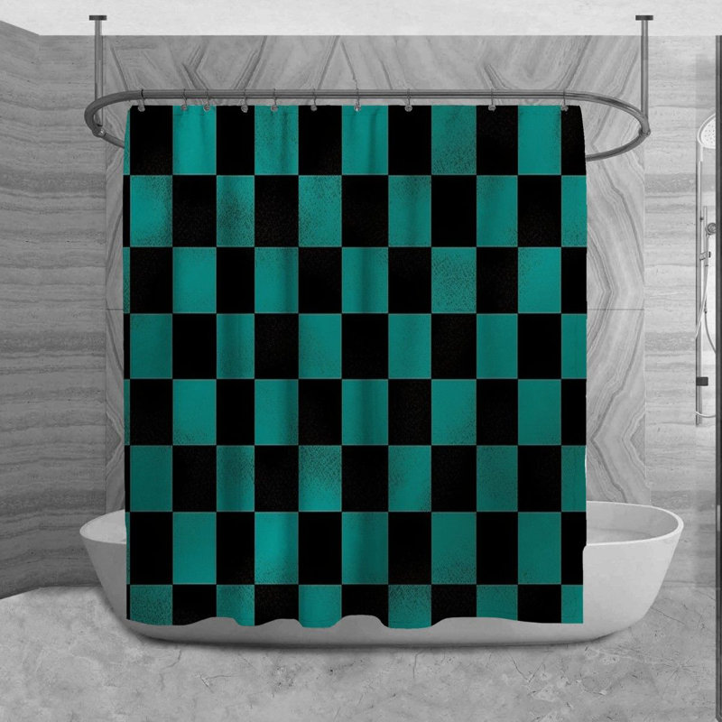 Checkered Shower Curtain Tartan Bathroom Decor Black, H 84 po x l 70 po
