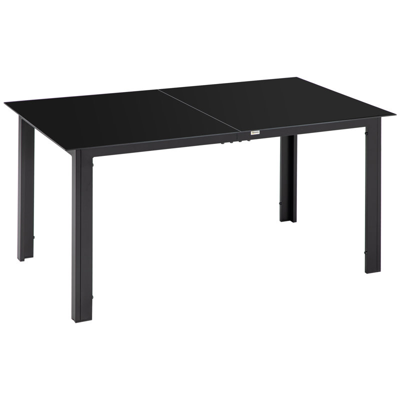 Table de salle à manger d'extérieur pour 6 tables de patio avec plateau en verre noir