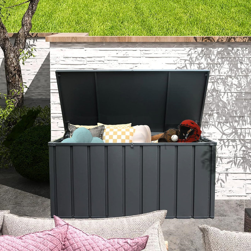 Remise extérieure verrouillable 100 gallons - Gris foncé, imperméable pour coussins de patio, oreillers, outils de jardin avec construction robuste