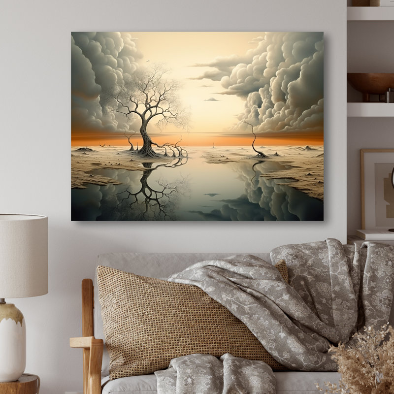 «Surréalisme, paysage désertique II», art mural surréalisme en métal, H 12 po x l 20 po x P 1 po