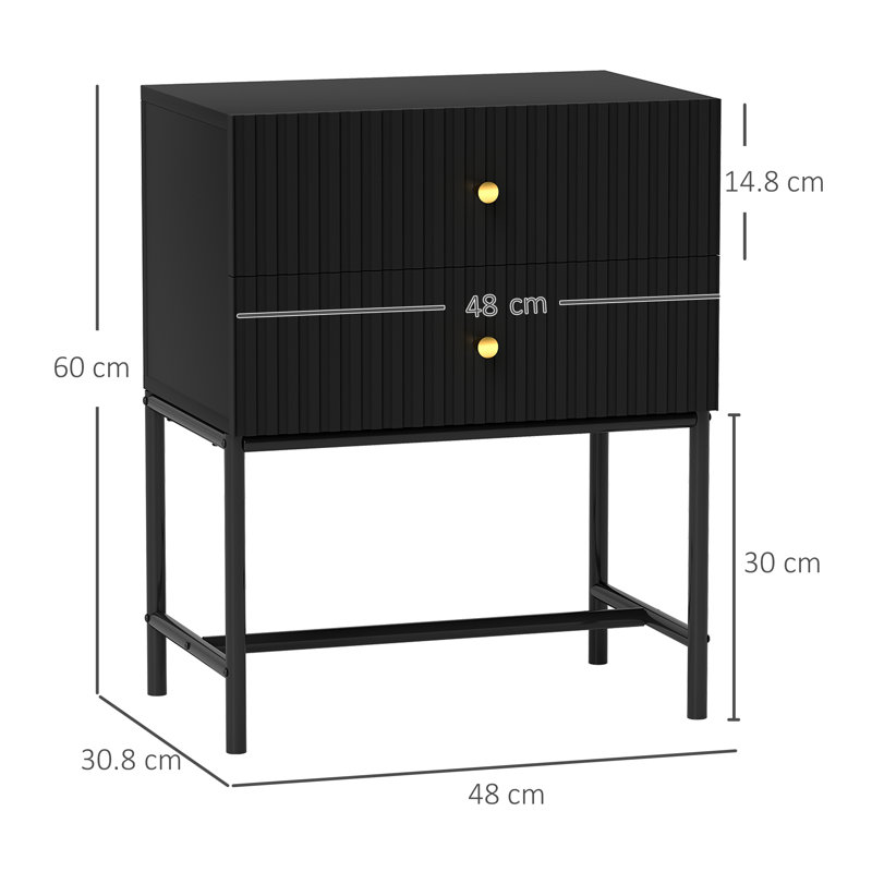 Albria 48cm W Manufactured Wood Bedside Table, Black, Black