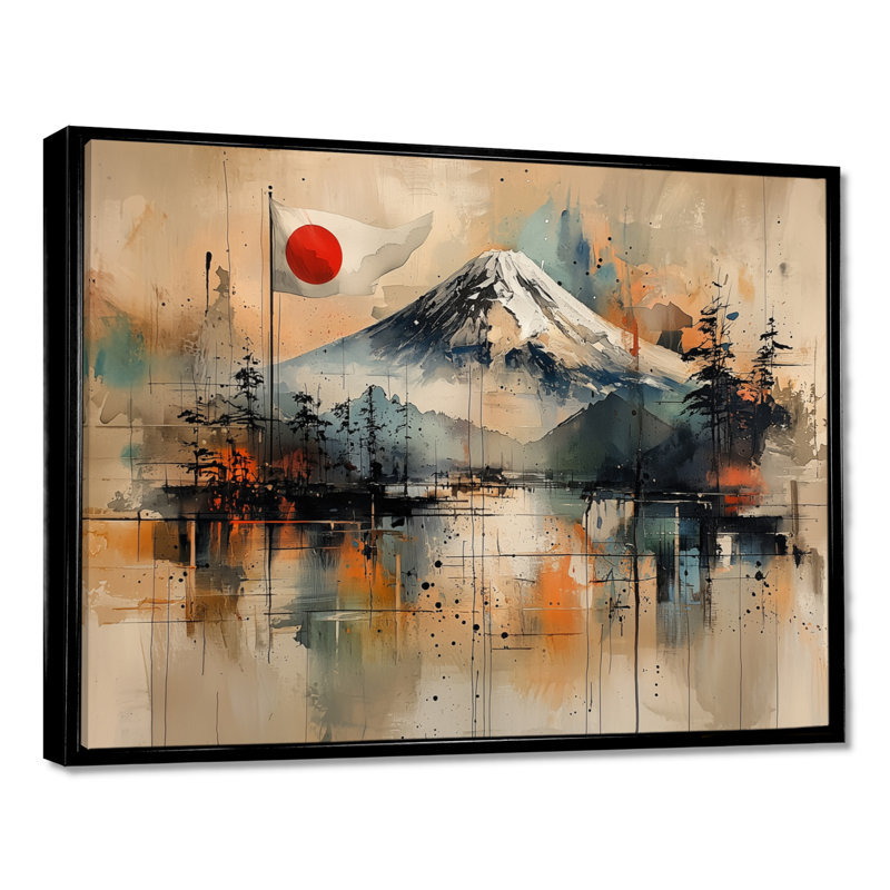 Japon, Mont Fuji Majesty II - Art mural japonais pour le salon, H 16 po x l 32 po, Impression encadrée flottante, Noir