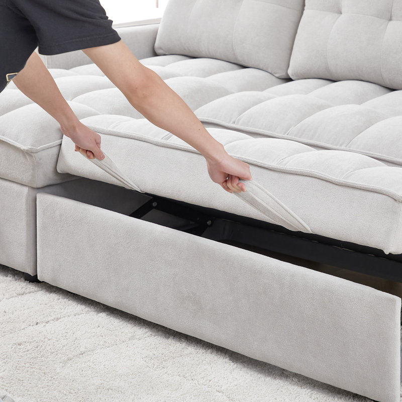 Lit inclinable en L gris, chenille grise, avec rangement, rangement et accoudoir latéral, gris, espace chenille