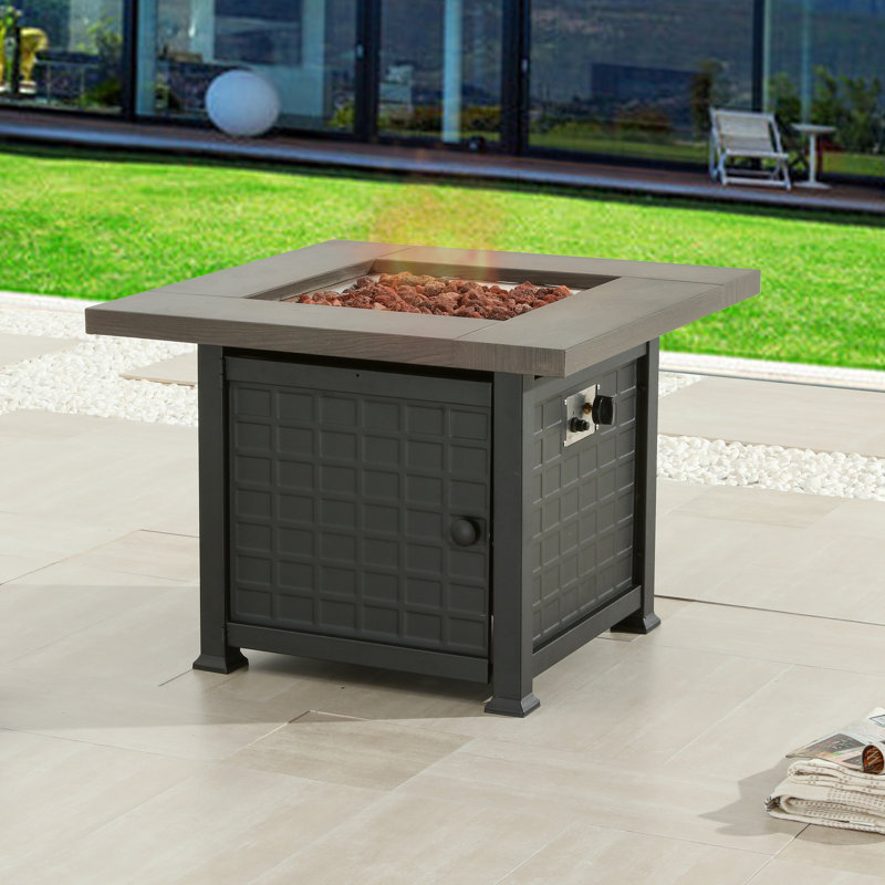 Pointer Square Steel Propane Smokeless Fire Pit Table with Hidden Fuel Tank