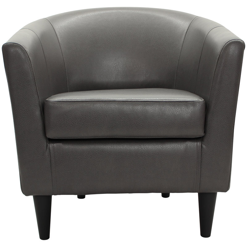 Kronos Faux Leather Barrel Chair, Charcoal Gray Faux Leather