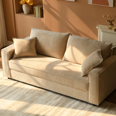 Traditional Upholstered Standard Sofa with Square Armrests and 2 Throw Pillows