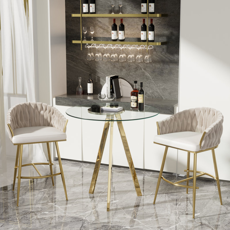 Round Bar Table and Bar Stools Set for 2-4, Beige, 3