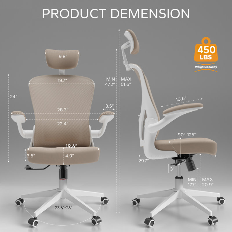 Fauteuil de bureau robuste en maille Michaelynn, Beige, Blanc