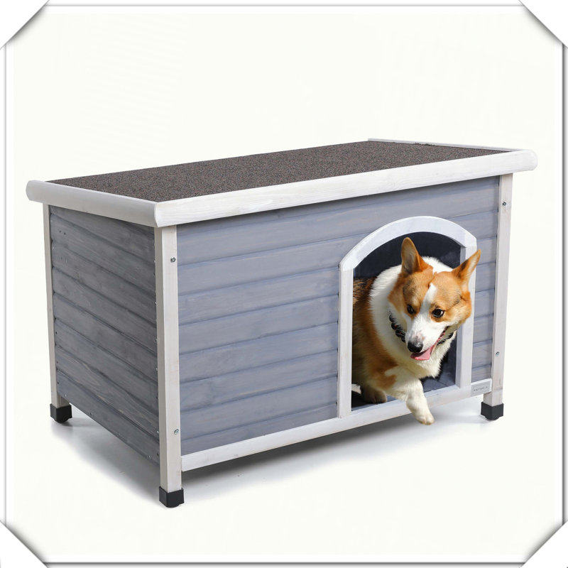 Niche pour chien en bois avec toit imperméable, Gris, H 27,5 po x l 26 po x P 41 po