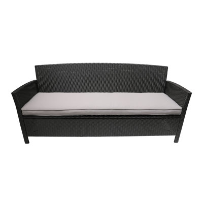 ST LUCIA 3-Seater Grey Outdoor Patio Sofa with Waterproof Cushions & PE Rattan