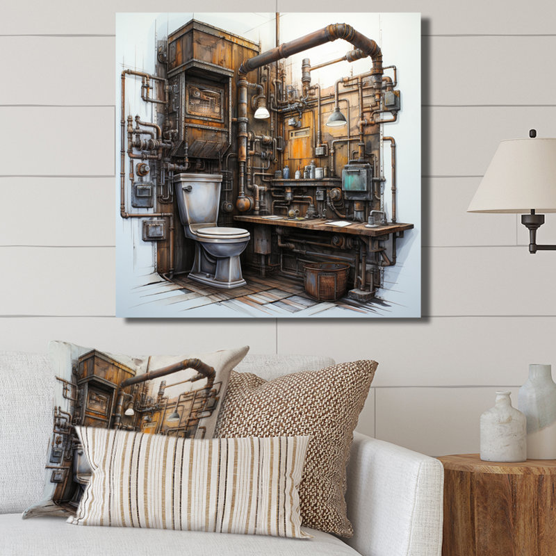 Toilet Industrial Chic Mixed I - Bath & Laundry Canvas Prints, H 24 po x l 24 po x P 1 po, Toile tendue