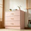 Commode 3 tiroirs avec fausses poignées en or rose, commode rose pour chambre à coucher et salon - Armoire de rangement minimaliste moderne