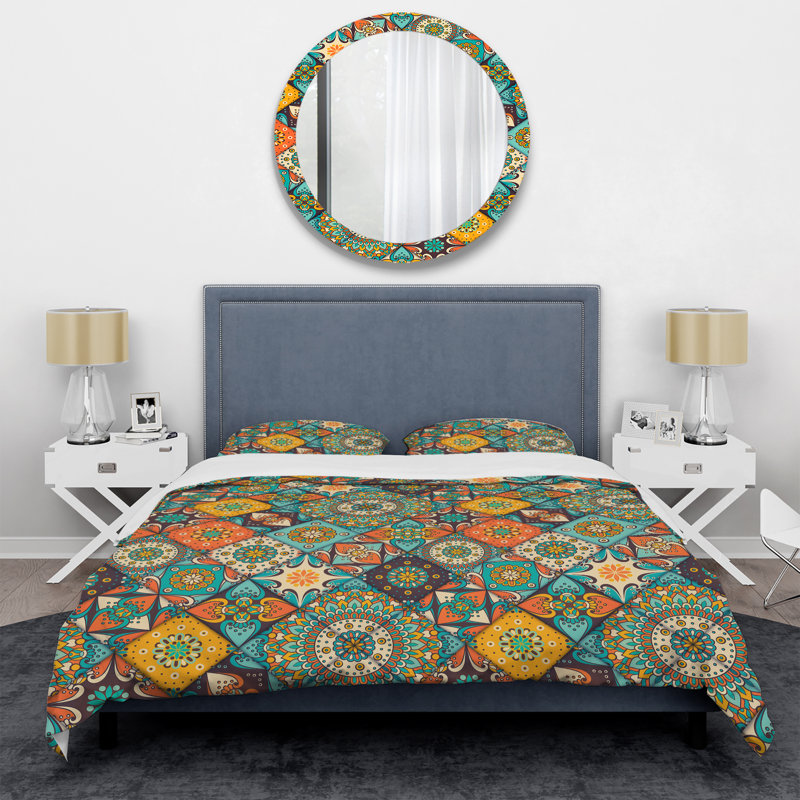 Patchwork floral multicolore - ensemble de housse de couette abstrait - microfibre de polyester