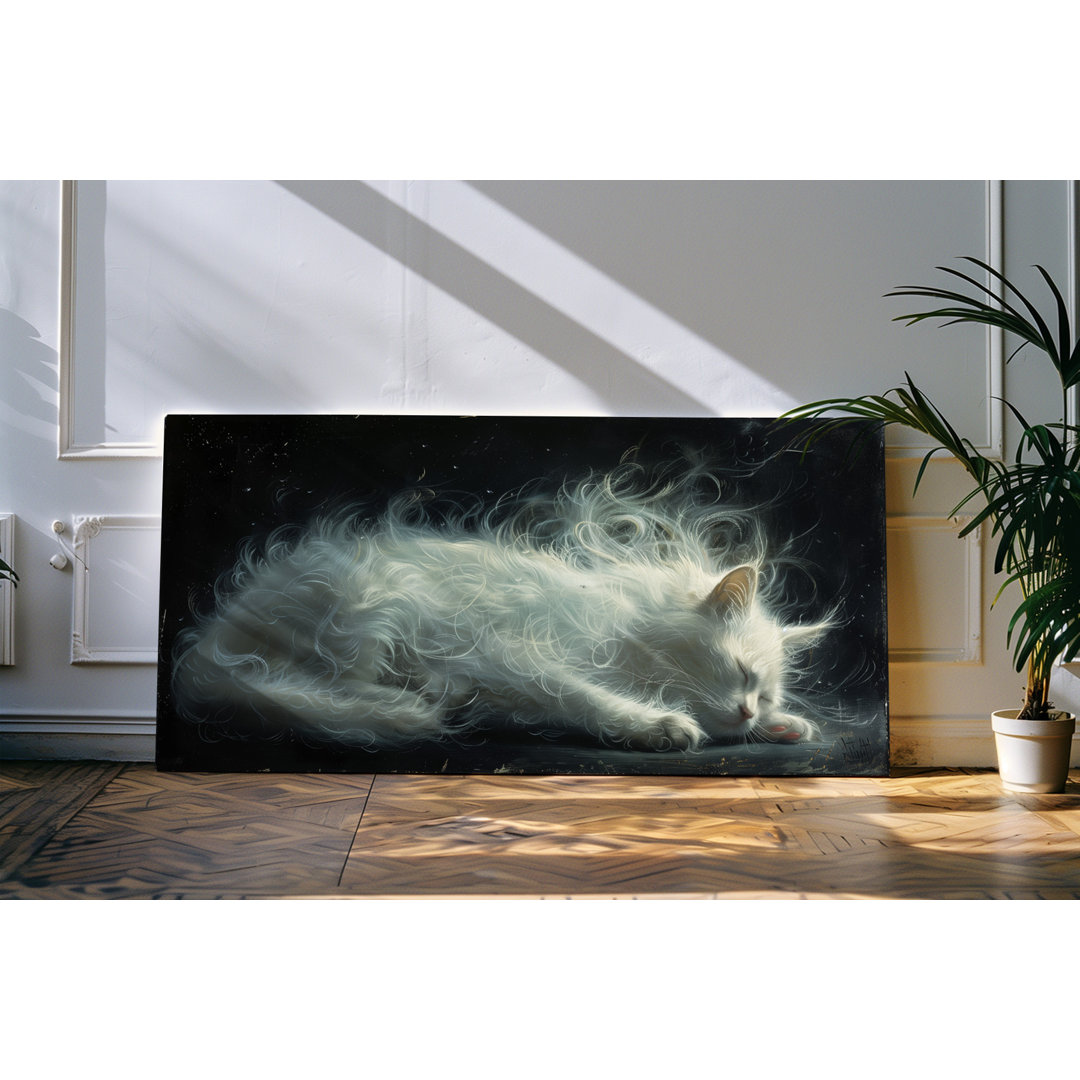 Wandbild 120x60cm Weiße Katze Kater Hauskatze Kunstvoll