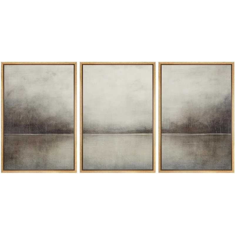 Minimal Landscape 3 pièces, H 36 po x l 24 po x P 1,5 po, Cadre flottant, Naturel