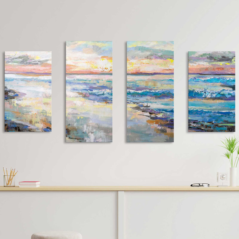 Jet de mer - reproduction sur toile tendue 4 pièces, L 56 po x H 30 po