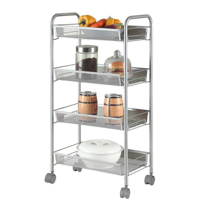 Chariot utilitaire roulant 4 couches, H 33,46 po x l 10,24 po x P 17,32 po, Argent
