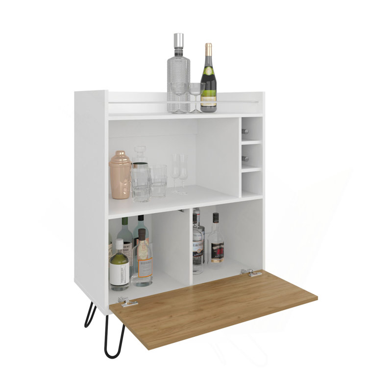 Armoire bar 42 po à une porte avec trois casiers, trois tablettes, surface de préparation supérieure avec rail pour le salon
